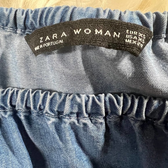 ZARA Women's Denim Ruffle Crop Top Blouse Bell Sleeve Light Blue Size XS - Picture 3 of 7